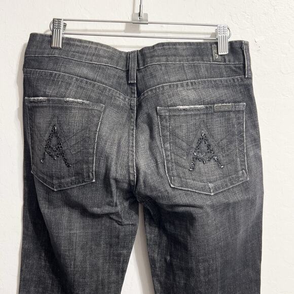 Vintage 7 For All Mankind Denim Jeans 29 Black Rhinestone A Pocket Flare Y2k - Picture 1 of 7